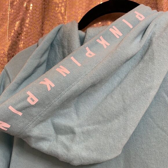 PINK Victorias Secret light blue pullover hoodie sweater, white logo, XS - Picture 7 of 7